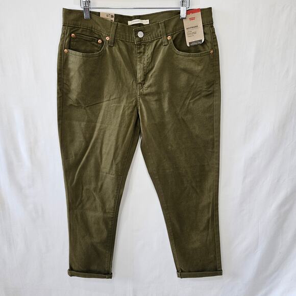 Levi's Women's Boyfriend Mid Rise Rolled Leg Green Jeans 31x27/25 - Picture 1 of 12